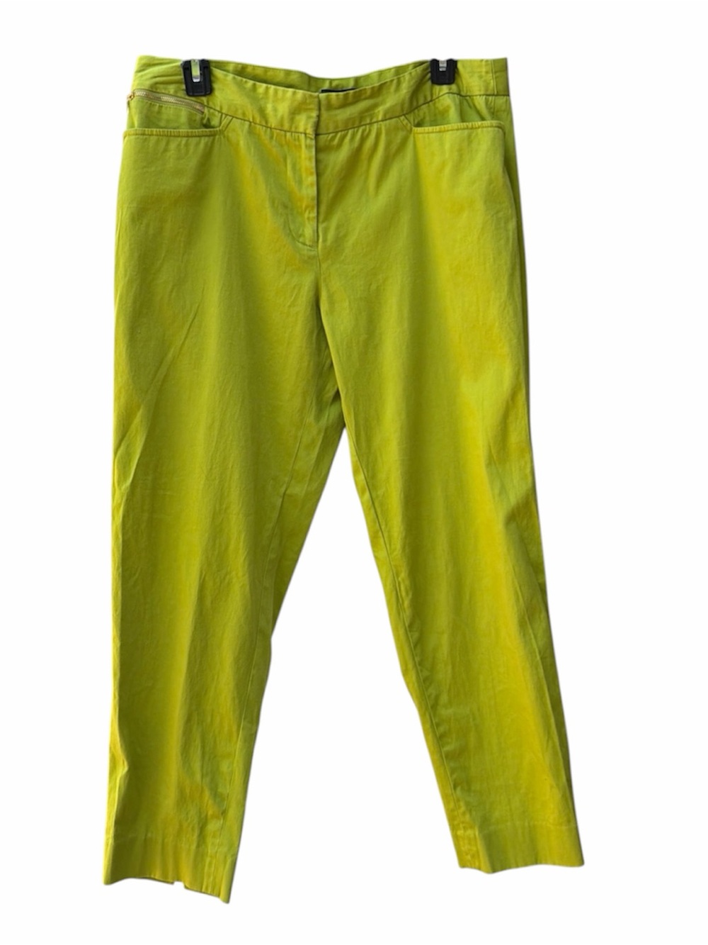 Jones Of New York Lime Green Gold Accent Zip Flat Front Stretch Pant WM SZ 10
